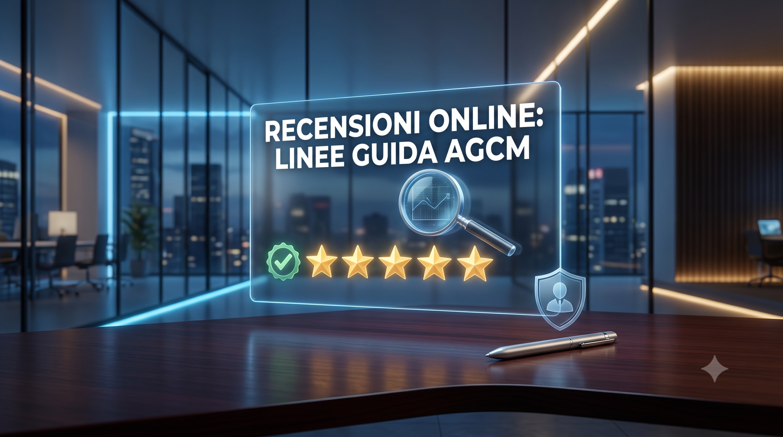 Schermo di uno smartphone che visualizza valutazioni a 5 stelle, a rappresentare le nuove Linee Guida dell'AGCM sulle recensioni online.