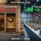 Buste della spesa e vetrina di un negozio, a simboleggiare i dati Istat sul commercio al dettaglio e i negozi di prossimità.