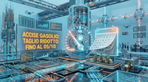 Pistola erogatrice di gasolio in un distributore di carburante, a simboleggiare la riduzione dello sconto sulle accise.