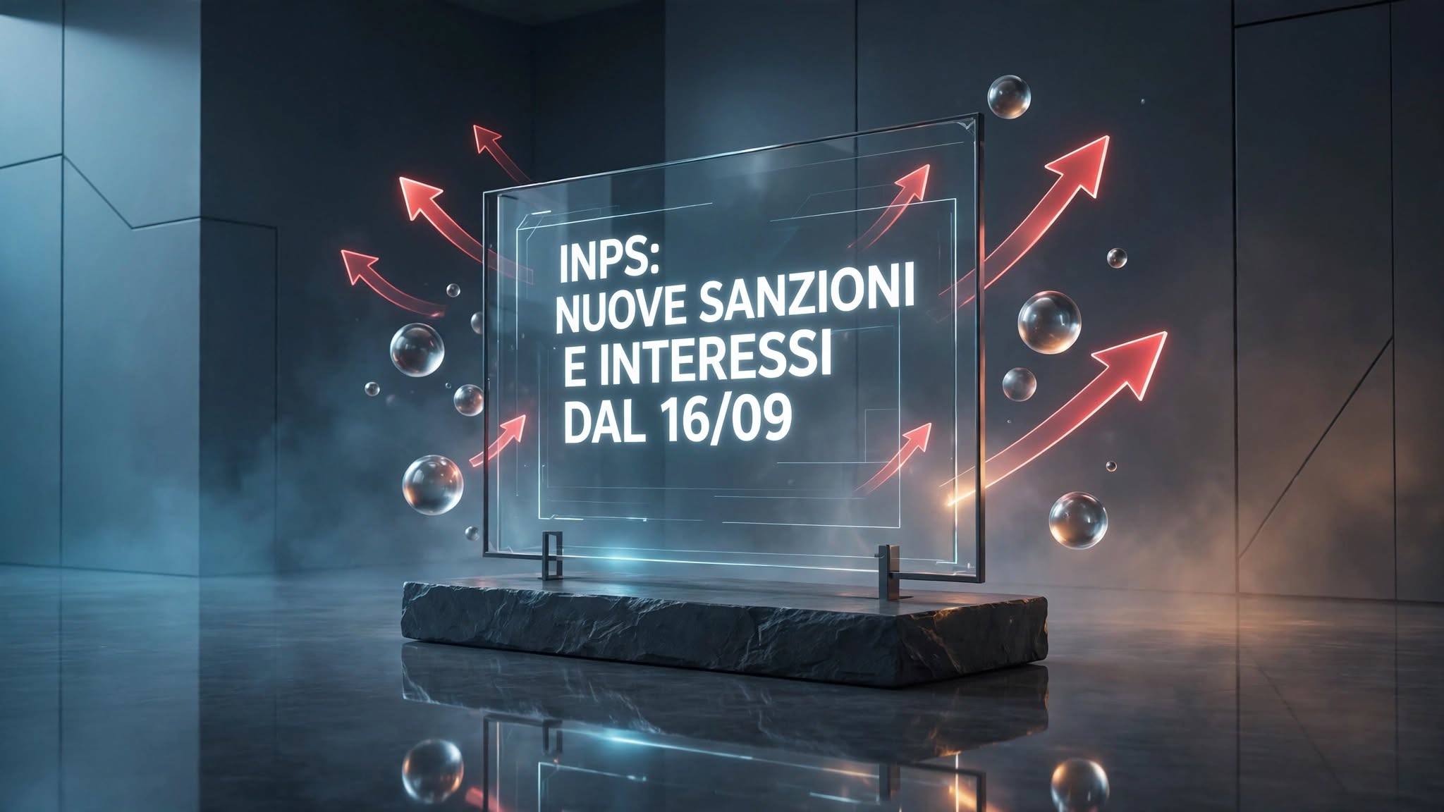 Documenti INPS, calcolatrice e grafici in aumento, a simboleggiare l'incremento delle sanzioni e dei tassi contributivi per le imprese.