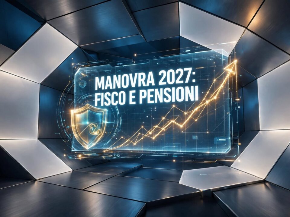 Documenti finanziari, calcolatrice e monete, a simboleggiare le misure economiche della Manovra 2027.
