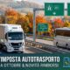 Flotta di camion merci su strada, a simboleggiare il bonus gasolio e il credito d'imposta per l'autotrasporto.