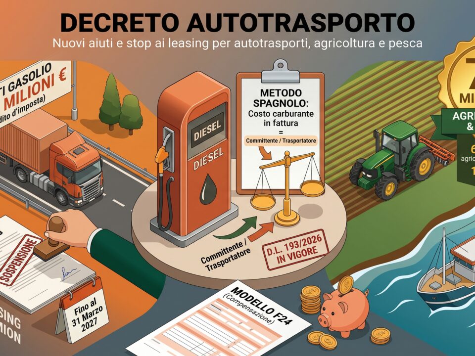 Fila di camion su un'autostrada, a simboleggiare le misure del Decreto Autotrasporto per fronteggiare il caro carburanti.