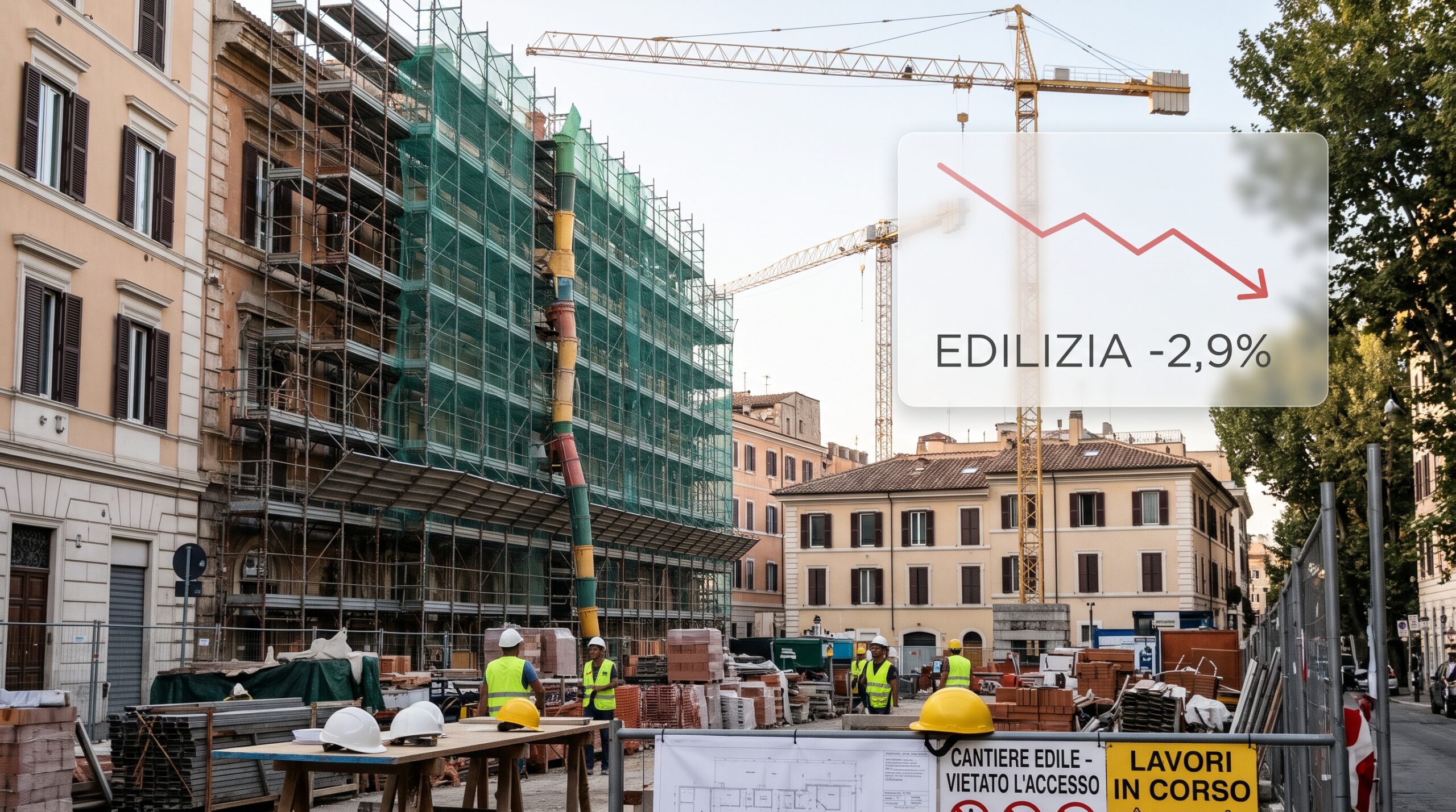 Edilizia: Assoesercenti produzione nelle costruzioni in picchiata ad agosto (-2,9%) e produzione ai minimi da fine 2024